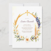 Invitation Croix chrétienne  Couronne de Pâques Brunche catho (Devant)