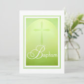Invitation Croix chrétienne de baptême en vert (Debout devant)