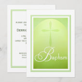 Invitation Croix chrétienne de baptême en vert (Devant / Derrière)