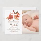 Invitation Croix chrétienne fleurie de bois rustique baptême  (Devant)