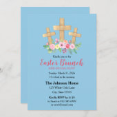 Invitation Croix chrétienne & Fleurs Brunch religieux de Pâqu (Devant / Derrière)