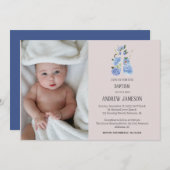 Invitation Croix Chrétienne Florale Moderne | Baptême (Devant / Derrière)