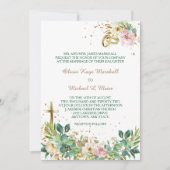 Invitation Croix chrétienne moderne et anneaux Mariage floral (Devant)