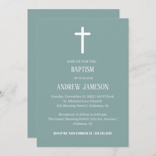 Invitation Croix chrétienne moderne et élégante | Baptême (Devant / Derrière)