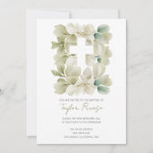 Invitation Croix chrétienne religieuse Baptême du feuillage v (Devant)