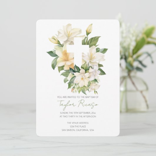 Invitation Croix chrétienne religieuse Folie Baptême de culte (Debout devant)