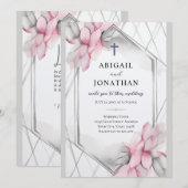 Invitation Croix chrétienne rose grise et Mariage de la Bible (Devant / Derrière)