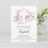 Invitation Croix chrétienne rose pastel douce baptême (Debout devant)