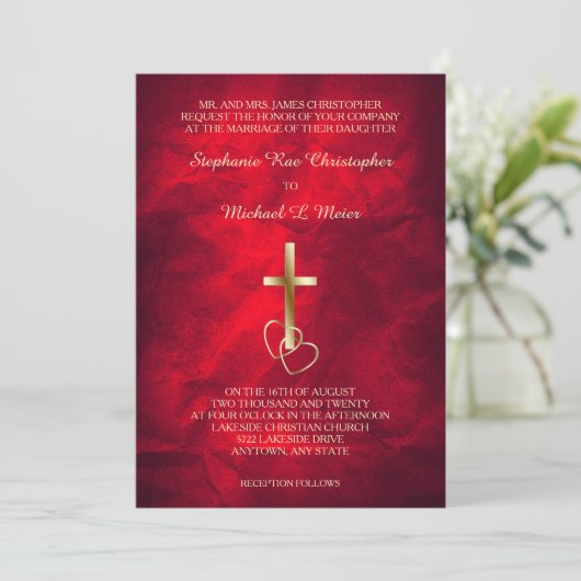 Invitation Croix chrétienne rouge (Debout devant)