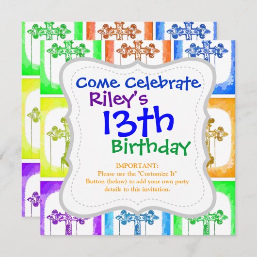 Invitation Croix colorée Christian Pop Art (Devant / Derrière)