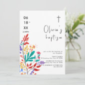 Invitation Croix colorée moderne Baptême (Debout devant)