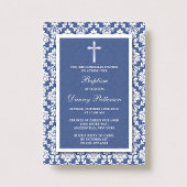 Invitation Croix Damas Baptême Baptême Ou Baptême Bleu