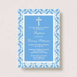 Invitation Croix Damas Baptême Baptême Ou Baptême Bleu