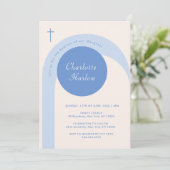 Invitation Croix d'Arc Beige Beige Beige moderne Baptême (Debout devant)