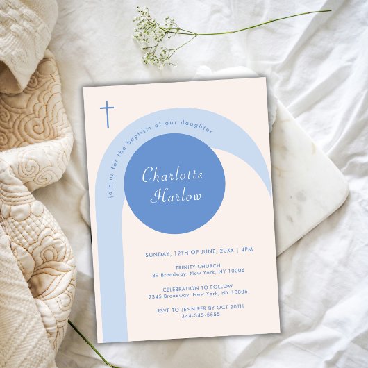 Invitation Croix d'Arc Beige Beige Beige moderne Baptême