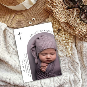 Invitation Croix d'arc moderne Boho Baby Photo Baptême