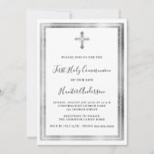 Invitation Croix d'argent blanc de la première communion (Devant)