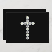 Invitation Croix d'argent et des roses blancs (Devant / Derrière)
