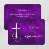 Invitation Croix d'Argent Violet Serez-Vous Ma Femme D'Épouse (Devant / Derrière)