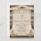 Invitation Croix de baptême Brown Fiesta et premier anniversa (Devant)