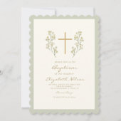 Invitation Croix de Baptême de Fleur Blanche minimale (Devant)