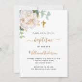 Invitation Croix de baptême de verdure de eucalyptus floral b (Devant)