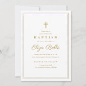 Invitation Croix de baptême élégante en or (Devant)