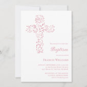 Invitation croix de baptême fille bébé (Devant)
