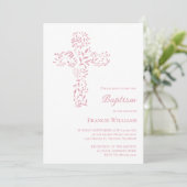 Invitation croix de baptême fille bébé (Debout devant)