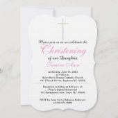 Invitation Croix de Baptême Fille Rose Blanc (Devant)