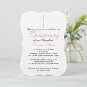 Invitation Croix de Baptême Fille Rose Blanc (Debout devant)