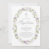 Invitation Croix de baptême florale de printemps Christening  (Devant)