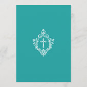 Invitation Croix de baptême garcon sarcelle dans un blason él (Dos)