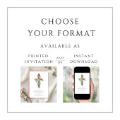 Invitation Croix de baptême religieuse Eucalyptus rose