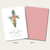 Invitation Croix de baptême religieuse Eucalyptus rose