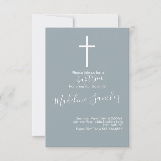 Invitation Croix de baptême simple Dédicace de bébé (Devant)