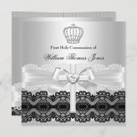 Invitation Croix de Bijoux en argent Garçon première communio (Devant / Derrière)