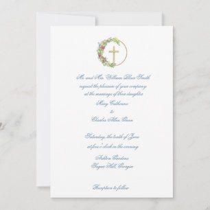 Invitation Croix de bois traditionnel Floral