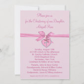 Invitation Croix de Bow rose Baby Girl Photo Christening (Dos)
