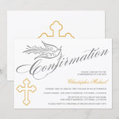 Invitation Croix de calligraphie élégante et confirmation de  (Devant / Derrière)