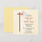 Invitation Croix de Confirmation du Fils Colombe Or Rayons (Devant / Derrière)