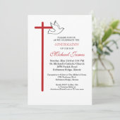 Invitation Croix de confirmation du fils Colombe sur fond bla (Debout devant)