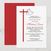 Invitation Croix de confirmation du fils Colombe sur fond bla (Devant / Derrière)