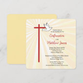 Invitation Croix de Confirmation Garçon Colombe Or Rayons (Devant / Derrière)