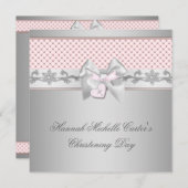 Invitation Croix de cou rose filles Baptême rose (Devant / Derrière)