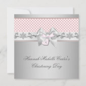 Invitation Croix de cou rose filles Baptême rose (Devant)