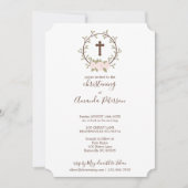 Invitation Croix de couronne rose pâle Baptême Christening (Devant)