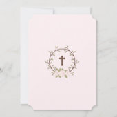 Invitation Croix de couronne rose pâle Baptême Christening (Dos)