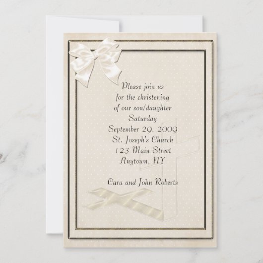 Invitation Croix de crème de baptême (Devant)