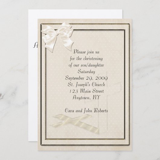 Invitation Croix de crème de baptême (Devant / Derrière)